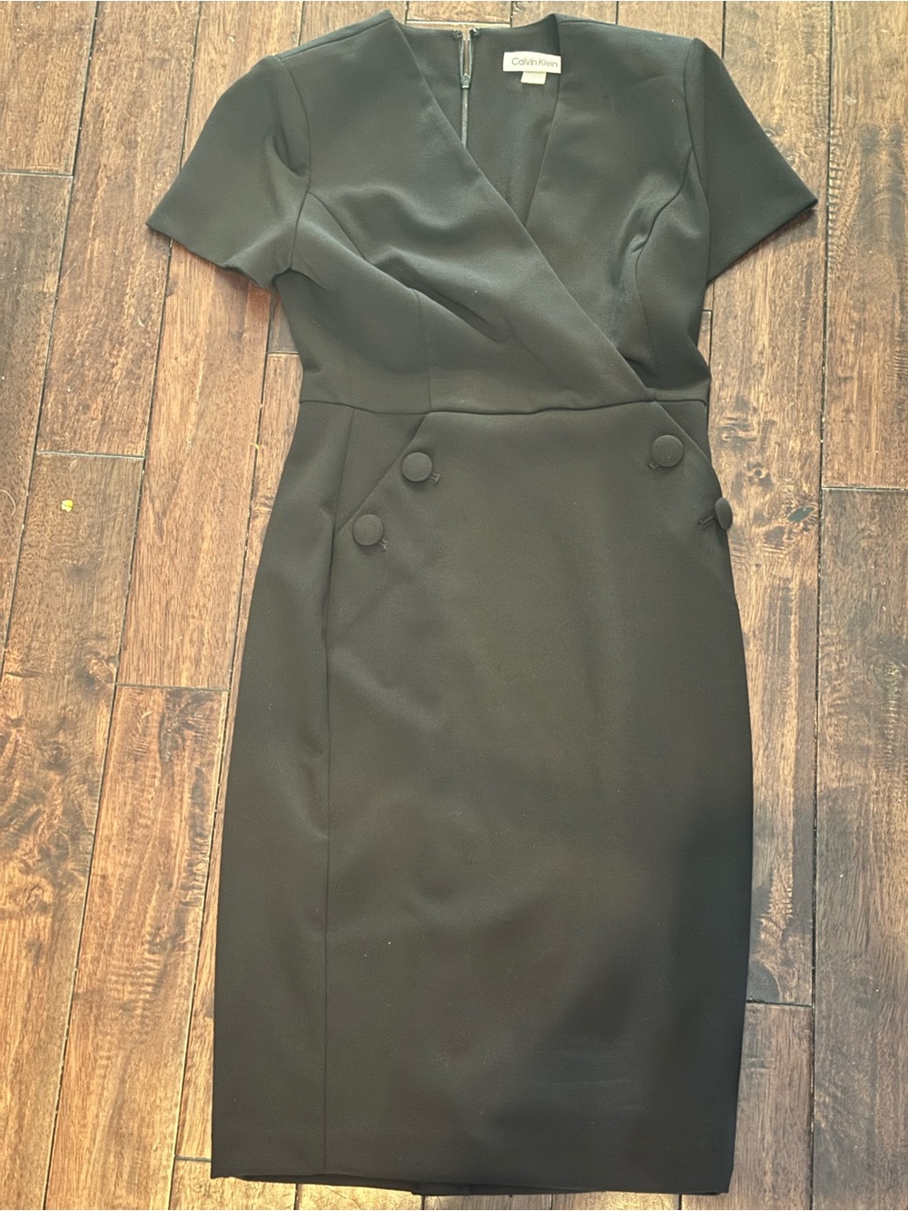 Calvin Klein Black Wrap-Front Midi Sheath Dress